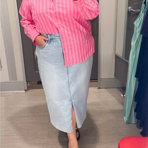 Ava & Viv Denim Midi Pencil Skirt with Slit